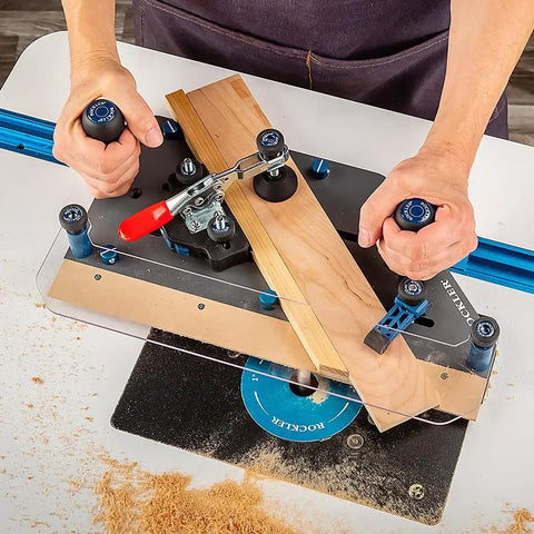 User operating Half Lap Jig For Woodworking That Makes Tight Clean Joints Easy On Any Router Table Portable Durable Pro Grade Precision Sled