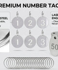 50 Pack Round Metal Key Tags 1 To 50 Stainless Steel ID Tags With Hole For Key Boxes Cabinets And Organization Includes Key Ring Chain And Split Ring