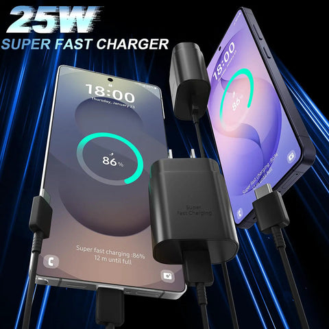 25W USB C Fast Charger Cable Kit With 10Ft And 6.6Ft C To C Cables And Included USB C Wall Block charging two phones
