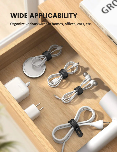 Silicone Cable Ties 10 Pack Cord Organizer With Secure Lock Buckle Durable Reusable Wire Management Strap For Travel And Home Use
