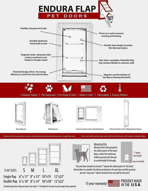 Heavy Duty Thermo Panel Sliding Glass Door Pet Entry Built Tough For Large Dogs With Heavy Aluminum Frame Tight Magnetic Seal Zero Hassle Installation White XXL Flap Fits 74 To 78 Inch Track Smooth Glide product specifications and features overview.