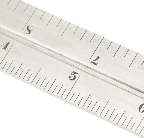 Close-up of 12 Inch Steel Combination Square with 4R Graduation markings in 8ths, 16ths, 32nds, and 64ths for precise measurements.