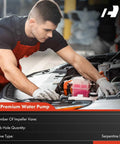 Mechanic installing Engine Water Pump With Gasket For 5.7L V8 Hemi OHV Direct-Fit For Ram 1500 2009-2020 under the hood.