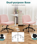 Criss Cross Chair With Wheels Wide Cross Legged Desk Vanity Chair In Teddy Pink Armless Adjustable Swivel Office Seat
