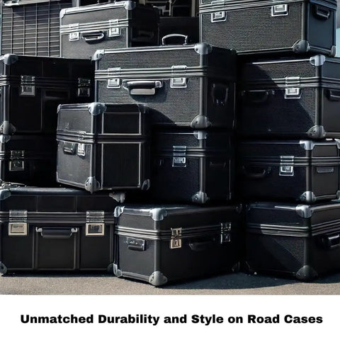 Heavy Duty Slick Texture Coating Water Based Pro Gear Roll And Spray Formula Beast Mode Speaker Cabinet Armor Black Five Gallon Size tough road cases stacked for touring.
