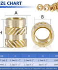 Bulk M2.5 Brass Threaded Inserts For Plastic Heat Set Kit For 3D Printing And Injection Molding Including M2.5x2.5x3.5 And M2.5x4x3.5 Sizes 220 Pieces Knurled Brass Press Nuts For DIY Friendly Strong Durable Joints with size chart
