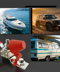 Heavy Duty 100 Amp IP66 Waterproof Fuse Block Kit With 5/16 Inch Stud Terminals For RV Car Boat Crane And Charging Stations Five Pack Durable Ceramic PPS Housing Delivers Reliable Battery Protection On The Move, close-up with RV, boat, and off-road vehicle