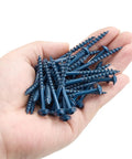 Hand holding Two Inch Pocket Hole Screws Set Number Eight Exterior Grade 200 Pieces Heavy Duty Coarse Thread Self Tapping