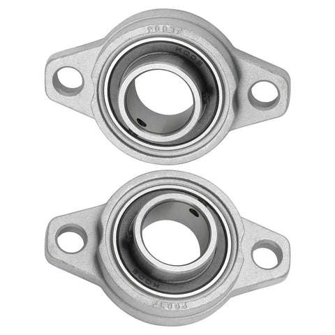 Set Of 2 Flanged Pillow Block Bearings 25mm Bore Self Aligning Zinc Alloy 2 Bolt Mounts, front view