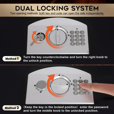 Dual locking system for Rugged Portable Metal Safe Box With Digital Code Lock For Documents And Valuables Fire Resistant Safe.