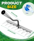 Beast 8 Teeth Garden Weeding Rake Heavy Duty Carbon Steel Weed Puller Tool with Gloves, dimensions shown