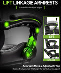 Ergonomic Gaming Chair With Massage Lumbar, Footrest, And 2D Linkage Armrests For Pro All Day Comfort showcasing adjustable armrests