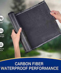 Hands holding Five Foot Carbon Fiber Cloth Roll 12 Inch Wide 3K 220G 2x2 Twill Weave, showcasing waterproof performance