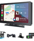 Wireless CarPlay And Android Auto 7 Inch HD Touch Screen Car Stereo with map display, backup camera, and accessories.