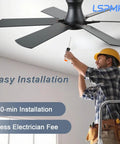 Installation of Cool Remote Ceiling Fan With Light 52 Inch, Low Profile Flush Mount, Quiet DC Motor, Brown Finish