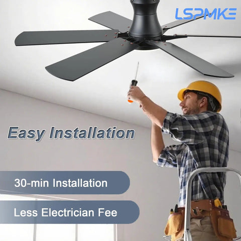 Installation of Cool Remote Ceiling Fan With Light 52 Inch, Low Profile Flush Mount, Quiet DC Motor, Brown Finish