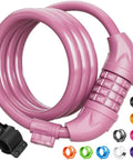 4 Foot Cable Bike Lock With Half Inch Resettable Combination And Mounting Bracket In Baby Pink For Bicycle Electric Scooter Motorcycle
