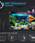 Pro Grade Endoscope With Light, 1920P HD Borescope With 8 Adjustable LED Lights, Semi-Rigid Snake Camera, IP67 Waterproof Inspection Tool For iPhone And Android, 16.4 Feet Long, Black inspecting an aquarium