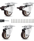 Smooth Riding Low Profile Rubber Casters, Silent 360 Swivel Wheels For Home Office Desks And Furniture, featuring four TPR wheels and screws.