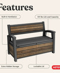 60 Gallon Storage Bench Deck Box For Patio And Outdoor Hangouts In Walnut Finish, featuring built-in ventilation and lockable lid.