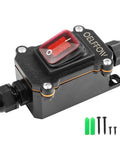 Waterproof Inline Toggle Switch With Dual Outlet And Red Rocker Button Plus Indicator Light For Outdoor Use DPST AC DC