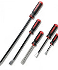 Beefy Heavy Duty Pry Bar Set With Angled And Straight Heads Including 8 Inch, 12 Inch, 18 Inch, And 24 Inch Crowbars, Chrome Vanadium Steel.
