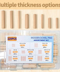 Eight Size Fluted Wooden Dowels 225 Pieces In Quarter, Five Sixteenths, And Three Eighths Diameters for woodworking projects