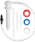 Fluid Transfer Pump For Gallon And Wide Mouth Quart Bottles, 30cc Per Stroke, Four Thread Sizes Fit Most Bottles, Easy Interchange, 24 Inch Flexible Tube For Gear Oil, Transmission Fluid, Antifreeze. manual pump with 24-inch tube and thread adapters