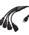 4 Way Power Splitter Turns A Single Outlet Into Four Independent Outlets For A Cleaner Desk Setup With A Compact 1.5 Foot Y Style Extension Cord UL Listed 3 Prong Plug Black SJT 16 AWG black 4-outlet cord