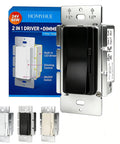 All In One Dimmer Switch And LED Driver For LED Strip Lights, UL Listed 24V 60W Slide Dimmer, Plug And Play Power Supply, Works With Single Pole Or 3 Way Circuits, 120VAC To 24VDC, Black Compact Space Saving Design, front view