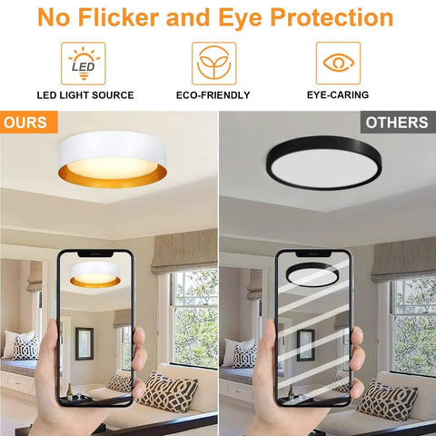 Comparison of Super Versatile Dimmable Round Led Flush Mount Ceiling Light 15 Inch Fixture In Matte White With Gold Inside and others