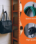 Heavy Duty Steel Hooks For Garage Storage And Tool Organization, Anti Slip PVC Coated Wall Mount Hooks in use with bag and hose