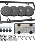 Magnetic License Plate Holder For Metal Bumpers 4 Pack Neodymium Magnets With Rubber Coated Mounts Black Aluminum Frame and hardware