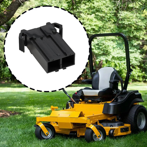 Rock Solid 2 Pin Fuse Holder Fixed Socket Drops Right In For No Sweat MPN 601047 shown on yellow zero turn lawn mower.