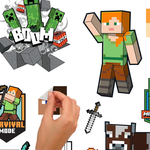 Minecraft Characters Peel And Stick Wall Decals For Kids Bedrooms And Gaming Spaces, assorted characters and easy application