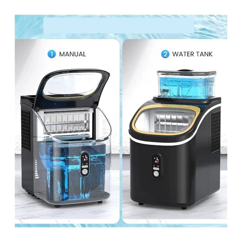 Hassle Free Countertop Ice Maker With 30 Lbs Daily Yield And Automatic Self Cleaning Plus 24 Hour Smart Timer, showing water tank and ice compartment.