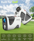 Pro Golf Rangefinder With Slope Switch And Pin Lock Vibration for precise readings up to 1200 yards, 7X magnification shown on golf course
