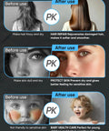 Before and after effects of hair, skin, baby skin with PK product, showing rejuvenation and smoothness.