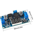 Five Pack Digital Display Buck Converter Kit With LED Voltmeter, Adjustable 4.0 To 40V In, 1.25 To 37V Out shown at dimensions