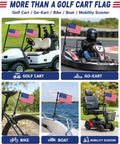 Premium Golf Cart American Flag 2 Pack 6X9 Inch Satin Patriotic Banner on golf cart, go-kart, bike, boat, mobility scooter.