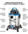Six Gallon Stainless Steel Wet and Dry Shop Vacuum With 3 Peak HP Motor Onboard Accessory Storage Dust Sealed Switch