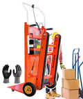 Heavy Duty Electric Stair Climbing Dolly With Extended Tracks Lets You Haul Heavy Loads Up To 881 Pounds Effortlessly On Steep Inclines, shown with gloves and boxes.