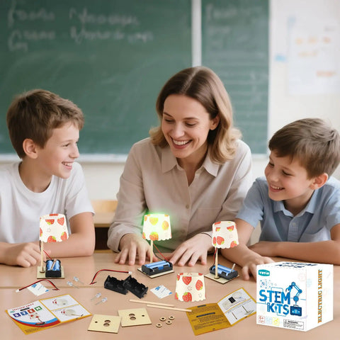Hands On STEM Lamp Kits For Kids Ages 6 To 12, 6 Pack Bulk Science Craft Projects To Build Wooden Electric Table Lamps, Learn Circuits And Basic Electronics, Ideal For Classrooms Or Home Learning, Batteries Not Included, kids building wooden lamps