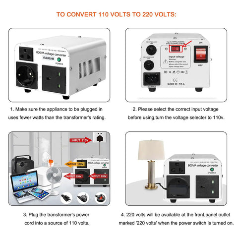 Beefy 800W Step Up Down Voltage Converter Transformer 110V To 220V 220V To 110V With US UK EU Power Cords Three AC Outlets instructions