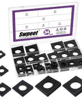 Best Beveled Square Washer Kit for Shim Leveling With 34 Pieces Across Six Sizes M8 M10 M12 M16 M18 M20 Galvanized Black Beveled Square Washers In Plain Carbon Steel Wedge Shaped For Home Workshop Use Swpeet in storage box