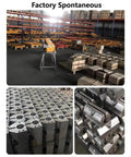 Factory scene showing various steel lift magnets and machinery parts in storage, highlighting heavy duty equipment.