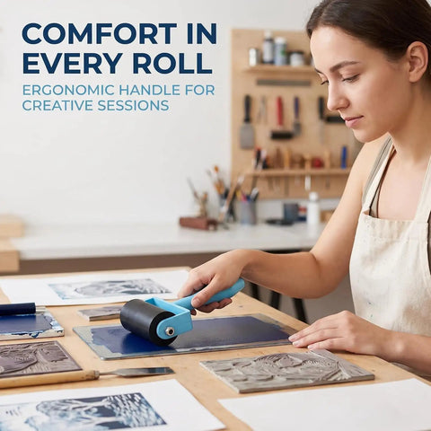 Straight Fire Blue Diamond Painting Roller Tool For Crystal Art Pressing Plastic Canvas Drill Applicator in use on art table.