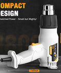 Heavy Duty 1800W Heat Gun with Dual Fuse Safety System, compact design, dual temperature settings, white and black color, 8.27x7.87 inch