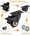 Close-up of Set Of 4 Heavy Duty Swivel Caster Wheels With Secure Brakes, showing dual locking and 360-degree rotation.