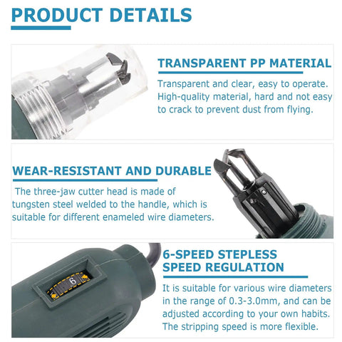 Close-up of Portable 75W Magnet Wire Stripper And Paint Scraper Handheld Tool with transparent material and tungsten steel head